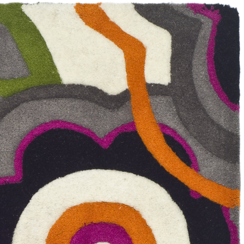 Tapis vert / gris / noir en laine touffeté à la main Candelo, Rond 6 pi
