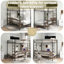 Lit superposé double au-dessus d'un lit double avec bureau, station de charge, tablettes de rangement et panneau grillagé en métal avec crochets-989227082