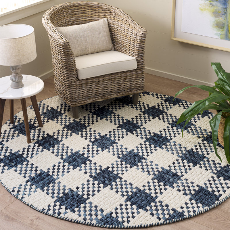 Natural Fiber Couture Handwoven Wool;Cotton Plaid Indoor Rug, Round 6'