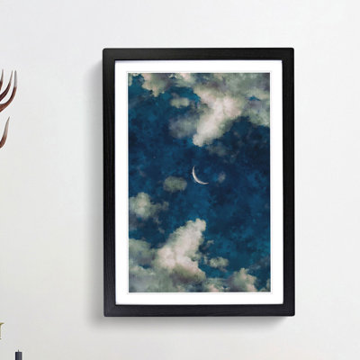 Crescent Moon Through The Clouds - Single Picture Frame Painting on MDF