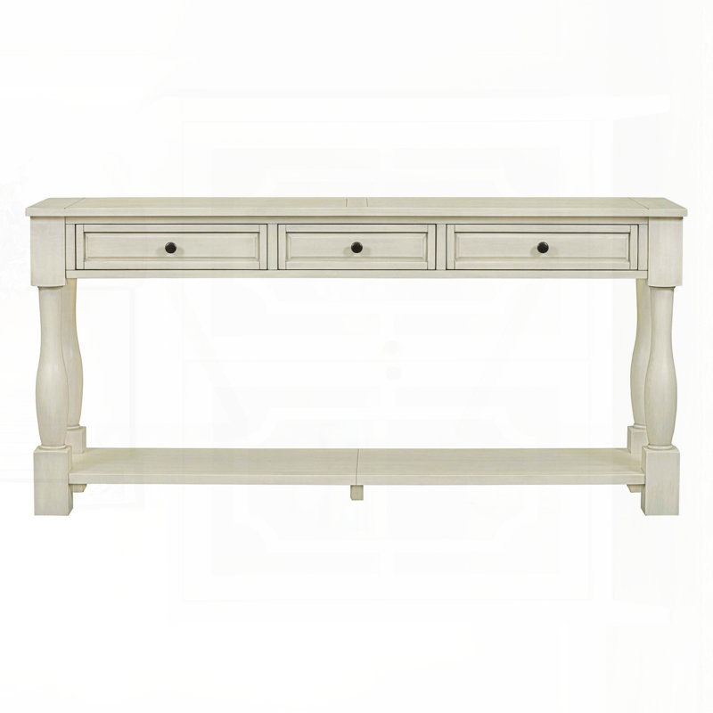 Console de 63 pouces de style méditerranéen avec 3 tiroirs et tablette (blanc antique), Blanc