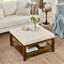 Grande table basse avec repose-pieds capitonné en lin capitonné avec tablette et cadre en bois de hêtre, repose-pieds surdimensionné pour le salon, le bureau, la chambre à coucher, l'extérieur, ivoire | Idée de cadeau