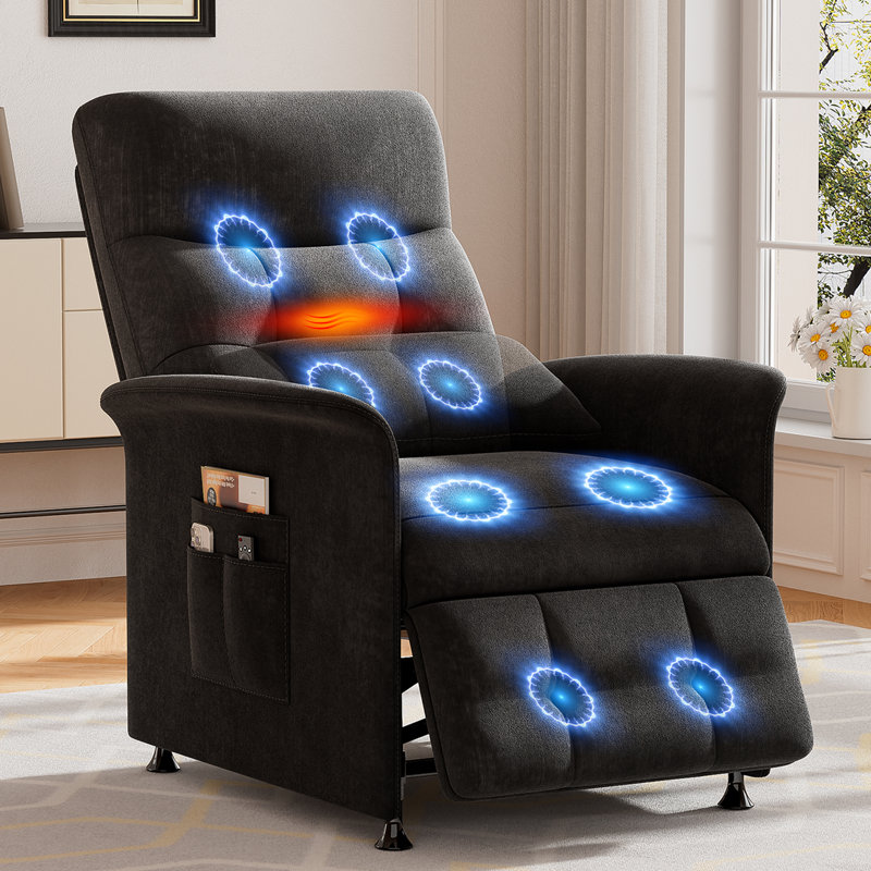 32"W Power Recliner Chair with Vibration Massage and Heating, Soft Fabric BLACK
