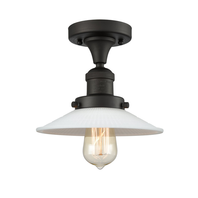 Katalina Glass Semi Flush Mount, Oil Rubbed Bronze, Matte White Halophane, 6 Watt Vinage LED Bulb