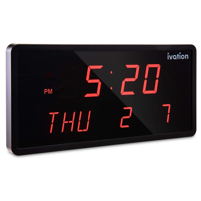 Grande horloge murale numérique à DEL, Petit, Noir