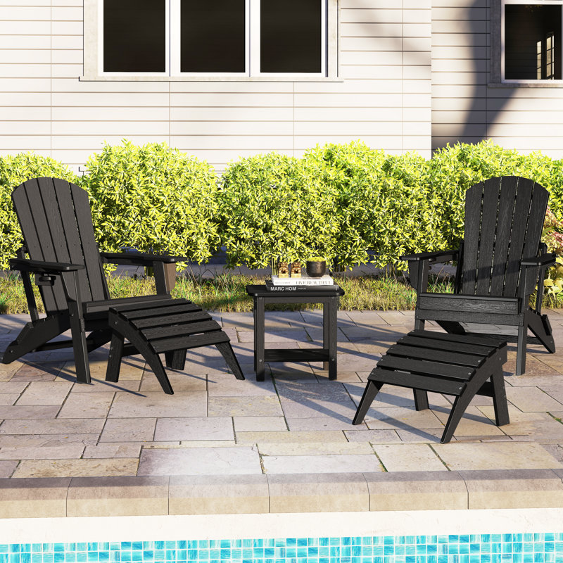 Ensemble de 5 chaises Adirondack en plastique Hdpe avec table d'appoint et repose-pieds - Ensemble de conversation pour l'extérieur