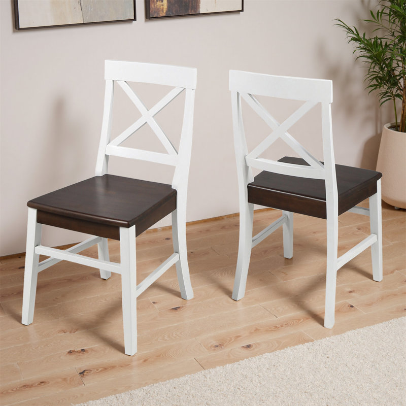 Gelacio Solid Wood Cross Back Side Chair, White/Walnut