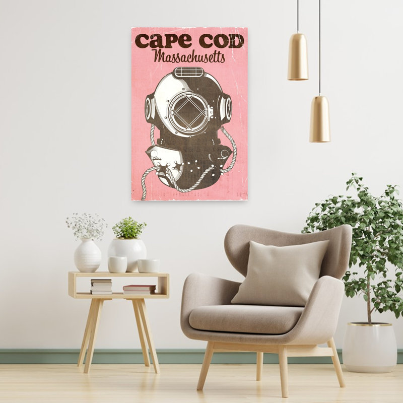 Vintage Cape Cod Diver Industrial Retro Vintage Coastal Ocean Wall Art Print 1 Piece Wrapped Canvas Wall Art
