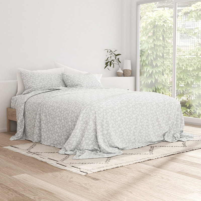 Sheet Set Solid Microfiber Ultra Soft Bedding, Twin Sheet Set with 1 Pillowcase, Gray Floral 2
