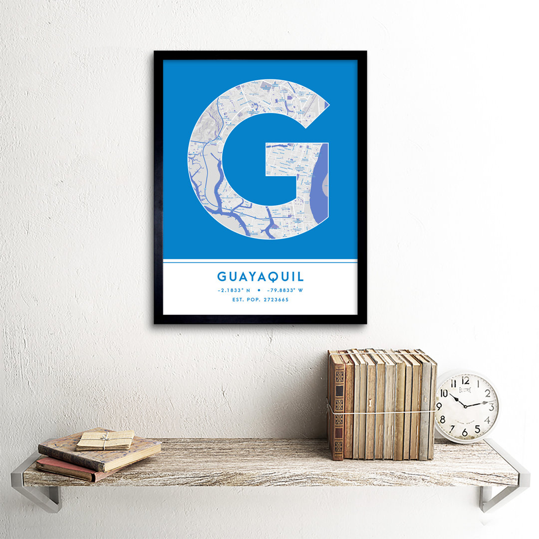 Guayaquil City Map Guayaquil Blue by Wee Blue Coo - Single Picture Frame Typography