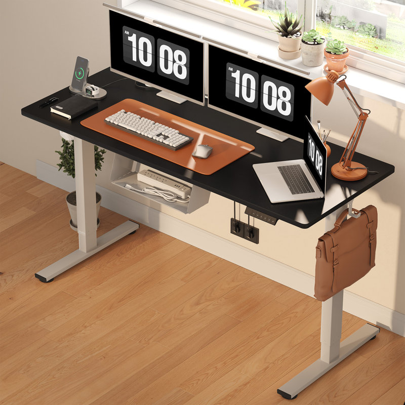 Adjustable Standing Desk, Whole-Piece Desktop, Black/Gray, 60" W x 24" D