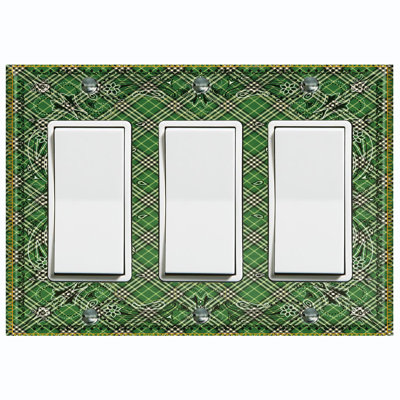 Metal Light Switch Plate Outlet Cover (Green Check Elegant Victorian Tile   - Single Toggle)