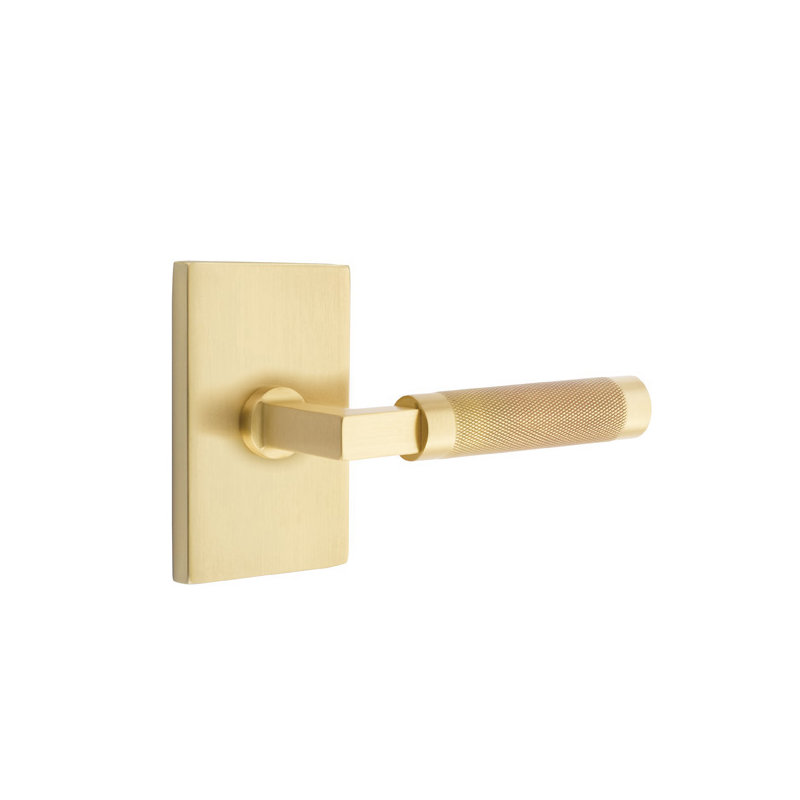 Emtek Select Privacy Leverset w/ Modern Rectangle Rosette, L-Square Stem & Knurled, Gauche
