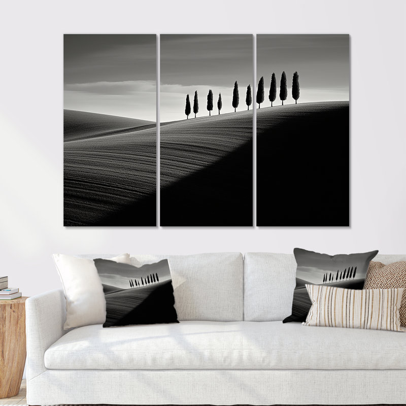 Monochromes des arbres désertiques - ensemble d'art mural sur toile désertique, H 28 po x l 36 po x P 1 po, Toile tendue