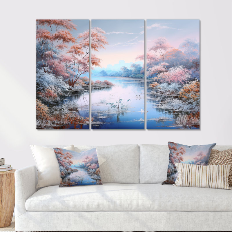 Lacs, rivières, charme, art liquide, paysage I - rivière, art mural sur toile, Toile tendue, H 40 po x l 60 po x P 1 po