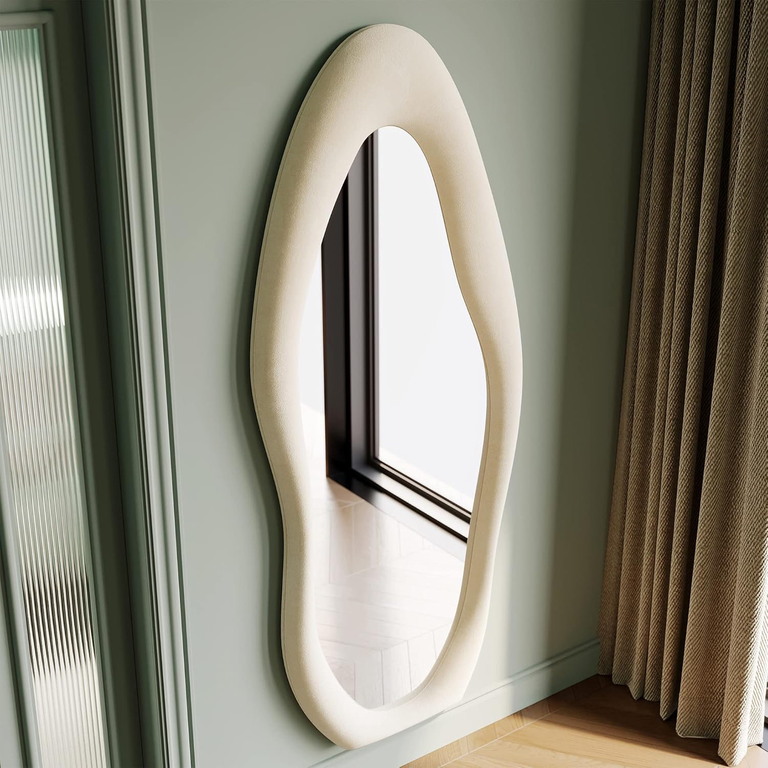 Everly Quinn Full Length Mirror With Flannel Wrapped Wooden Frame ...