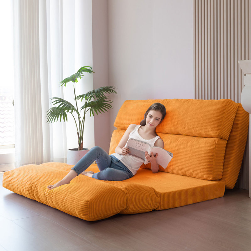 Canapé sans accoudoirs Gola, H 27,6 po x l 39 po x P 27,6 po, Velours côtelé orange
