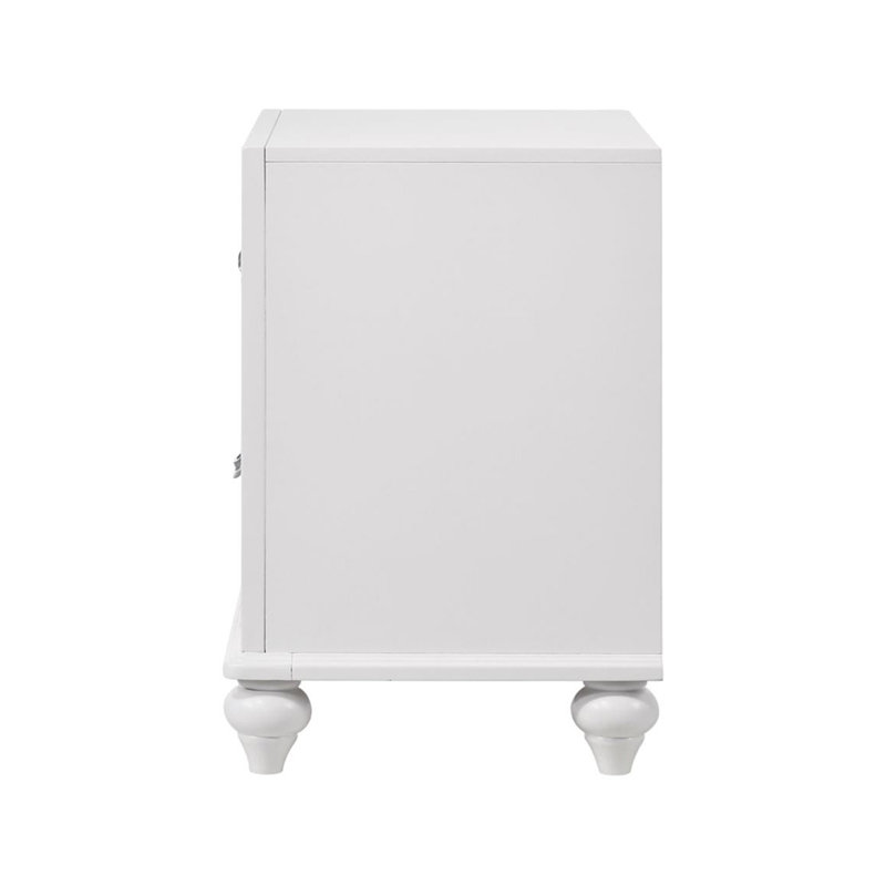 Table de chevet 2 tiroirs avec détails en cristal acrylique, blanc