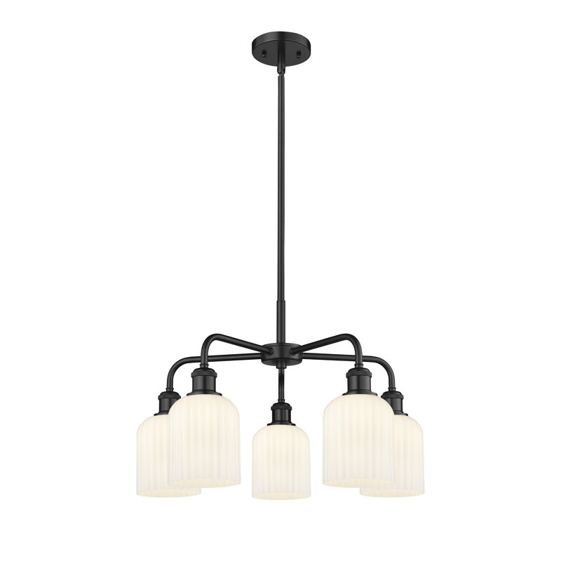 Lustre suspendu à 5 lumières de 23 po Ballston - Trig, Noir mat, Blanc brillant