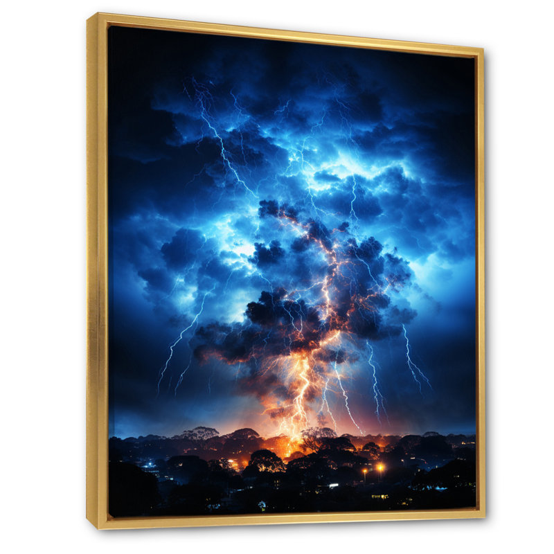 Lanyia " Lightning Electrifying Moment ", 44" H x 34" W x 1.5" D, Gold Floater Frame