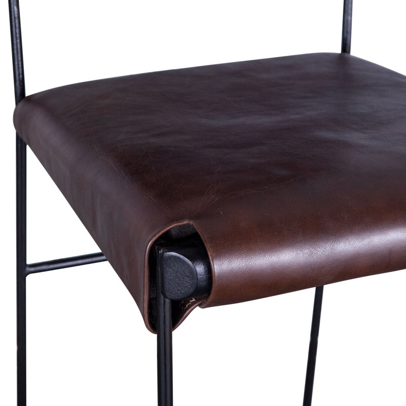 Kaim Upholstered Counter Stool with Metal Frame, Genuine Leather-Dark Brown