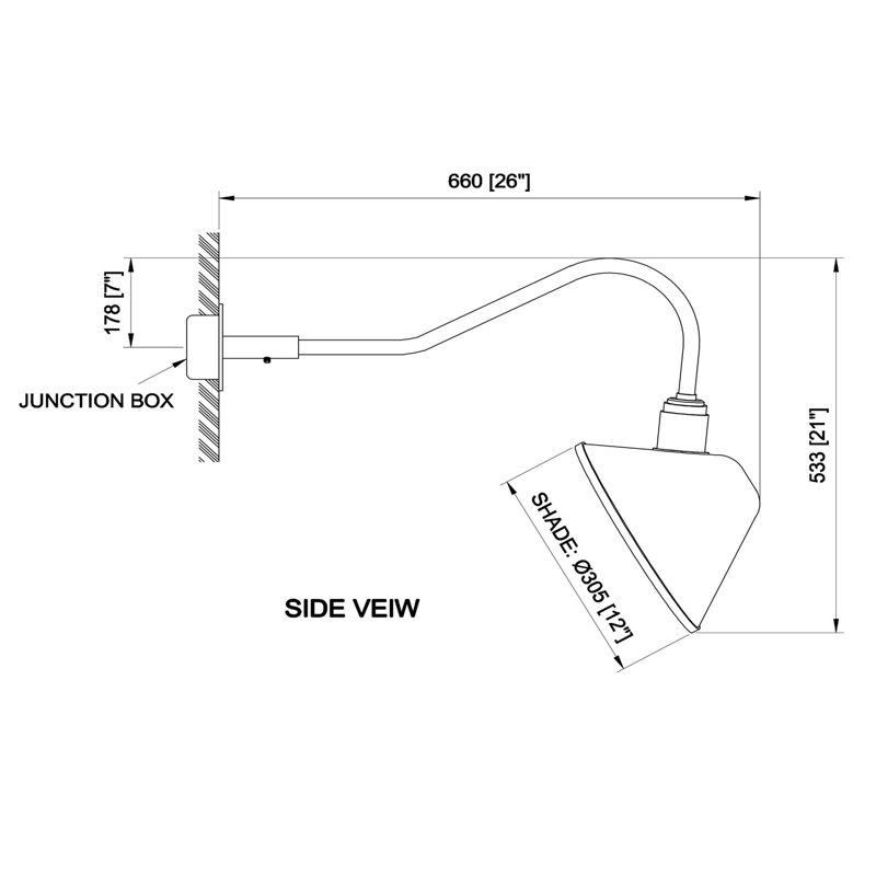 Applique murale d'extérieur 1 lumière Down, H 21 po x l 26 po x P 12 po