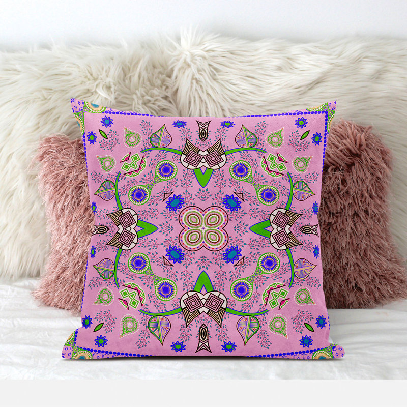 Housse et insert de coussin carré Alliona, 20 po x 20 po, Rose / bleu / vert