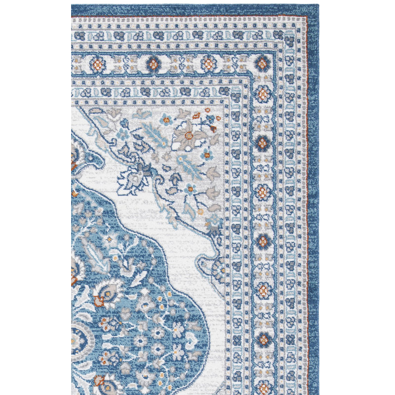 Tapis intérieur/extérieur bleu foncé/ivoire oriental Slesnick, Rectangle 4 pi x 6 pi
