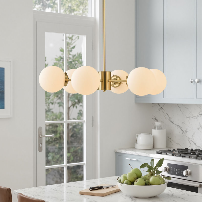 6-Light Dimmable Modern Sputnik Chandelier with Glass Globes in Gold, Gold, 6 Lights