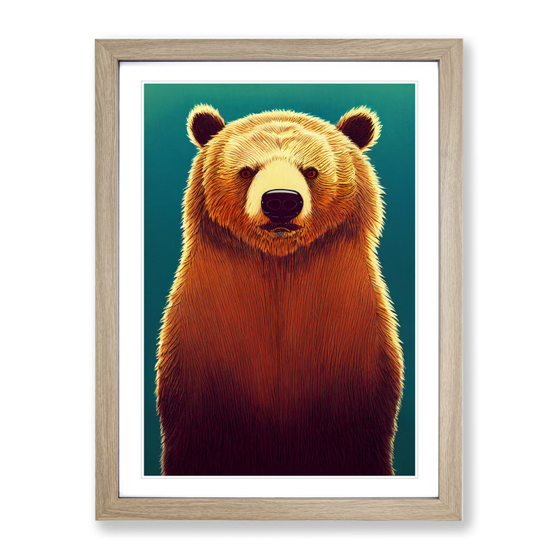 Young Bear - Single Picture Frame Painting, 34cm H x 25cm W x 2cm D, Oak