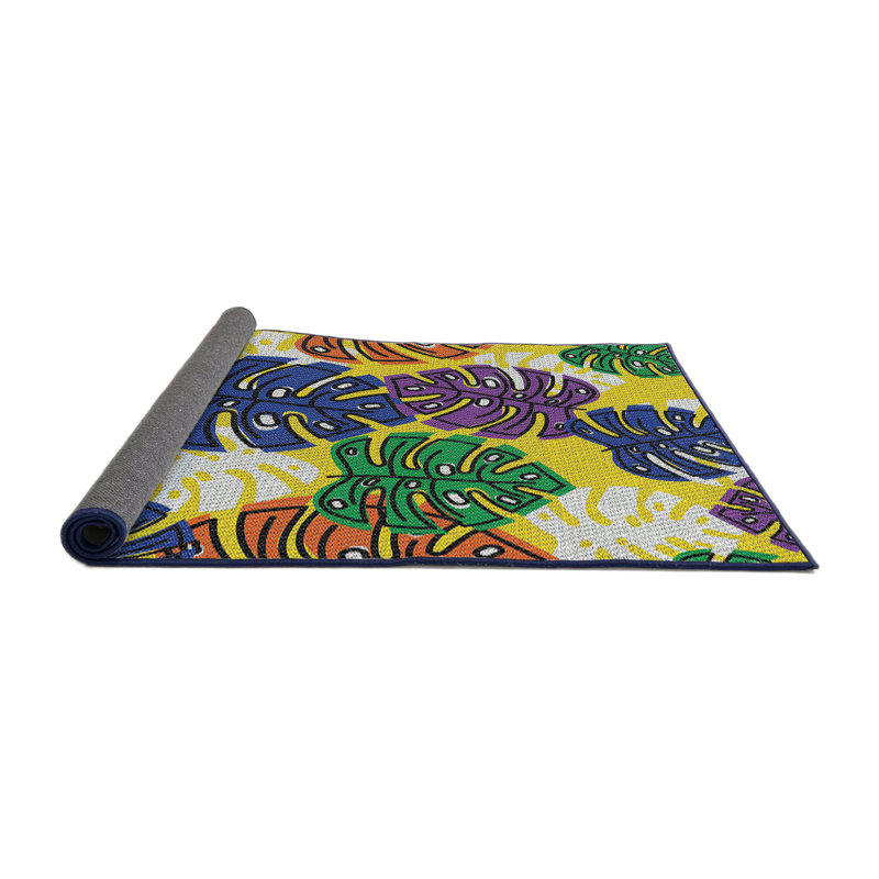 Tapis jaune / bleu à motif floral Crepeau, Rond 7 pi