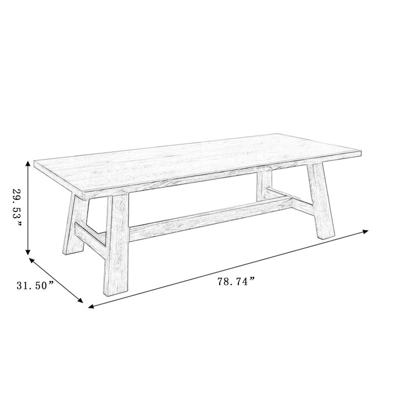 Table de salle à manger moderne Modern Burlywood, H 29,53 po x L 78,74 po x l 31,5 po