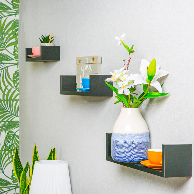 Harbour Housewares - Modern U Shaped Floating Wall Shelves - 42cm, Black