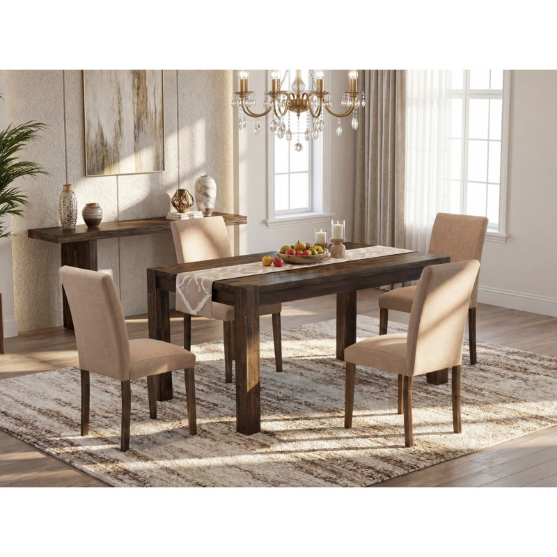 Ensemble de table de salle à manger 5 pièces comprenant une table de salle à manger rectangulaire en bois rustique et 4 chaises Parsons en tissu de sable sable, 36 x 60 pouces, jacobin