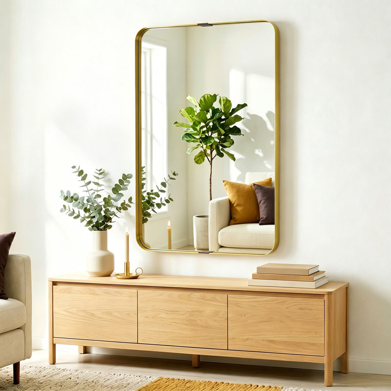 HOMCOM Rectangular Wall Mirror Elevated Aluminium Alloy Frame, Gold