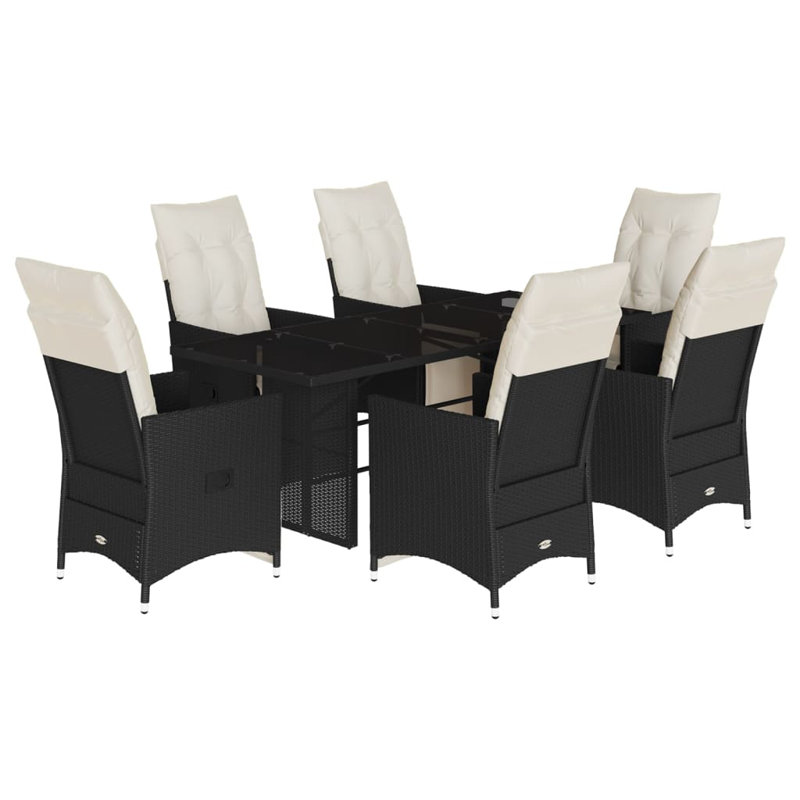  Ensemble de salle à manger de jardin noir, blanc crème, 6