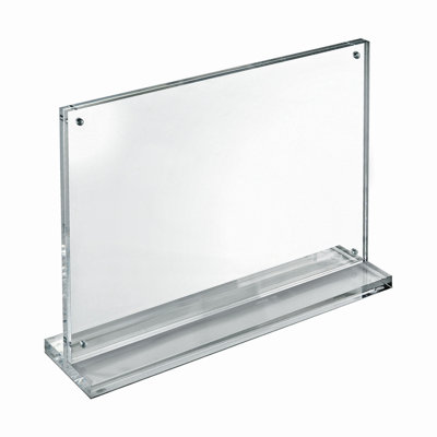 Cadre en acrylique mince de luxe mince 11 po x 8,5 po sur base en acrylique ½ po avec fermeture magnétique et butoirs en caoutchouc, paysage / horizontal