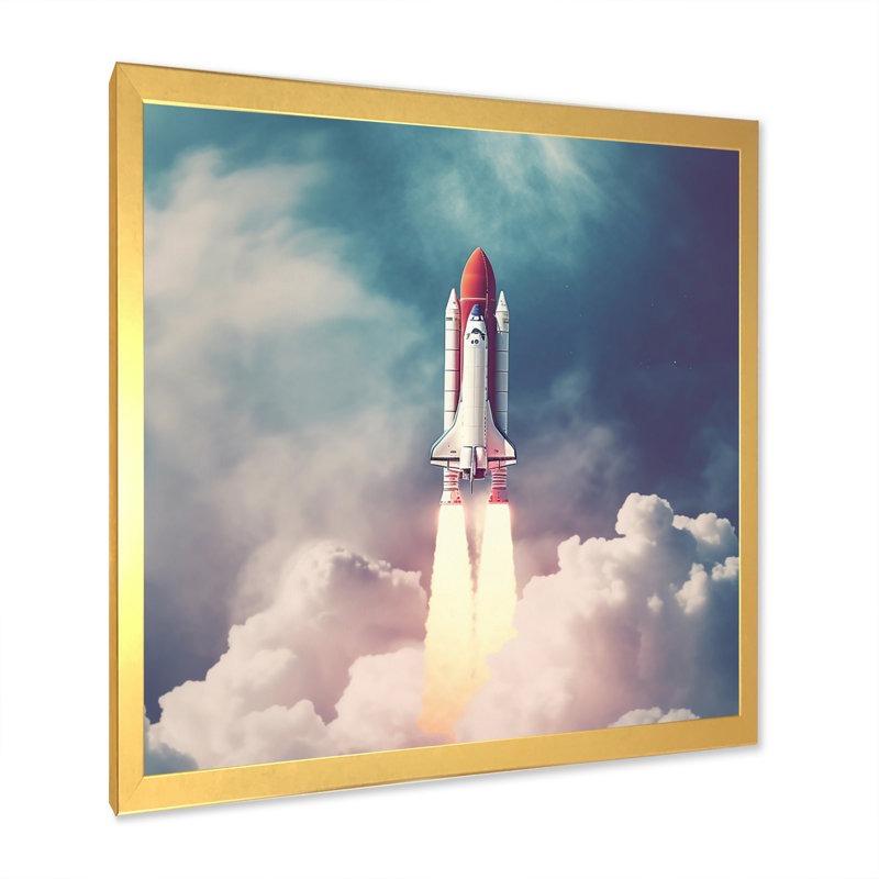 Impression sur toile, "vaisseau spatial qui prend son envol I", H 16 po x l 16 po x P 1 po, Encadrement doré