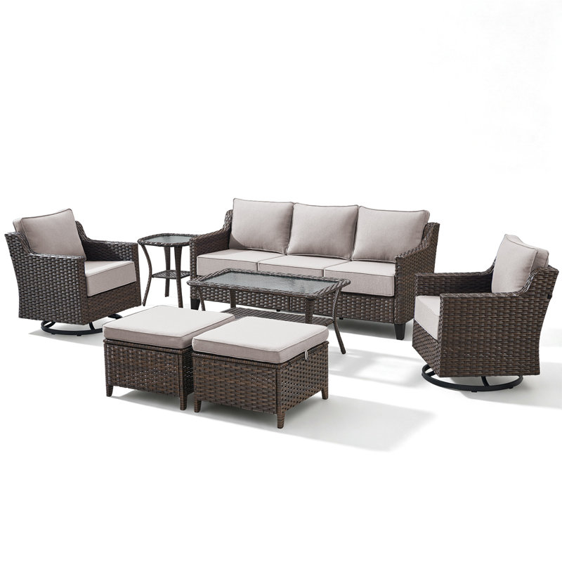 Outdoor Patio Furniture Set- Piece High Back Outdoor Furniture Set Sectional Sofa With Wicker Swivel Rocker Patio Chairs,6" Thick Cushions Ottomans For Porch Balcony Patio Deck