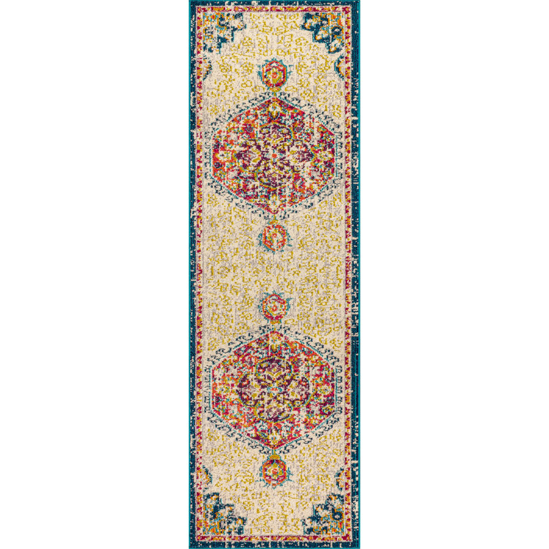 Lathan Bohemian FLAIR Boho Vintage Medallion Cream/Orange Rug, Runner 2'3" x 8'