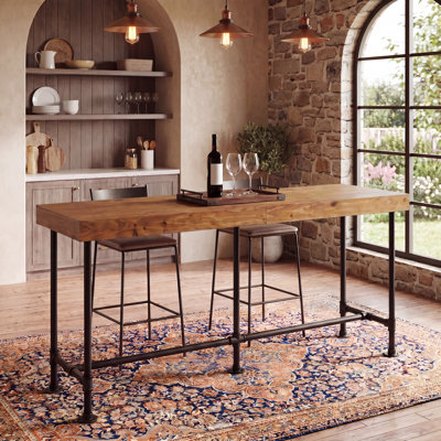 Table de bar extra longue en bois massif 70,9 pouces, table de bar étroite avec repose-pieds, table de pub à hauteur de comptoir pour bars, restaurant, salle à manger