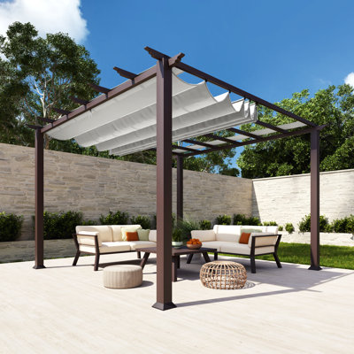 Florence 11 ft. W x 11 ft. D Wood Grain Aluminum Pergola in Chilean Ipe Finish with Canopy