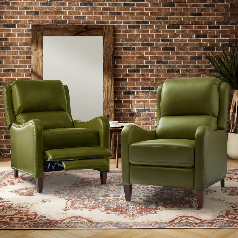 Fauteuil inclinable manuel en cuir véritable de 28,75 po de large Neliyah (ensemble de 2), Olive