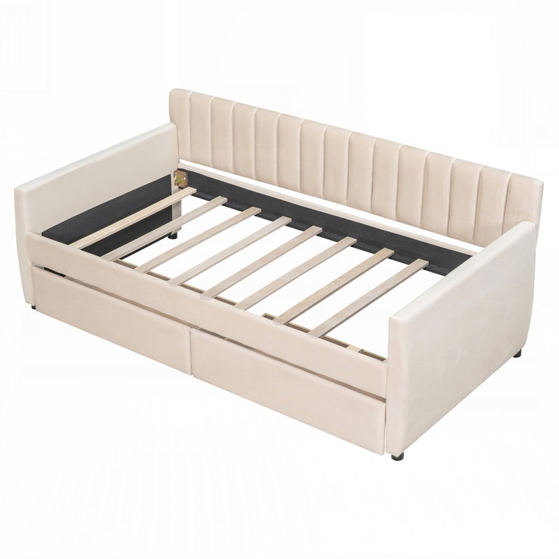 Elegant Velvet Upholstered Daybed with Storage Drawers Perfect for Modern and Versatile Home Decor, Beige