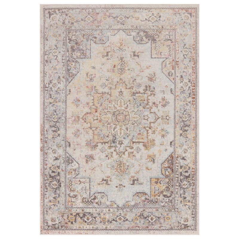 Cream Traditional Persian Bordered Abstract Floral Easy To Clean Rug For Dining Room, Polypropylene Plastic