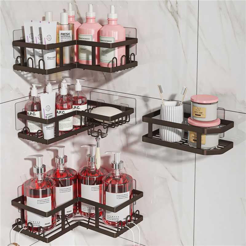 Ensemble de 4 pots de douche de coin adhésifs avec porte-savon, Cuivre