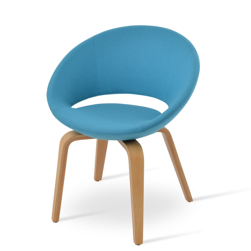 Crescent Plywood 17'' H Upholstered Metal Dining Chair, American Walnut, Camira Wool Turquoise
