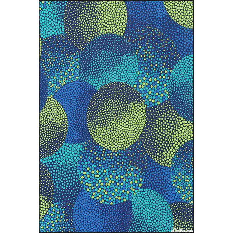 Tapis lavable décoratif à pois tissé bleu et vert, Sous-tapis rectangulaire 4 pi 7 po x 6 pi 7 po inc