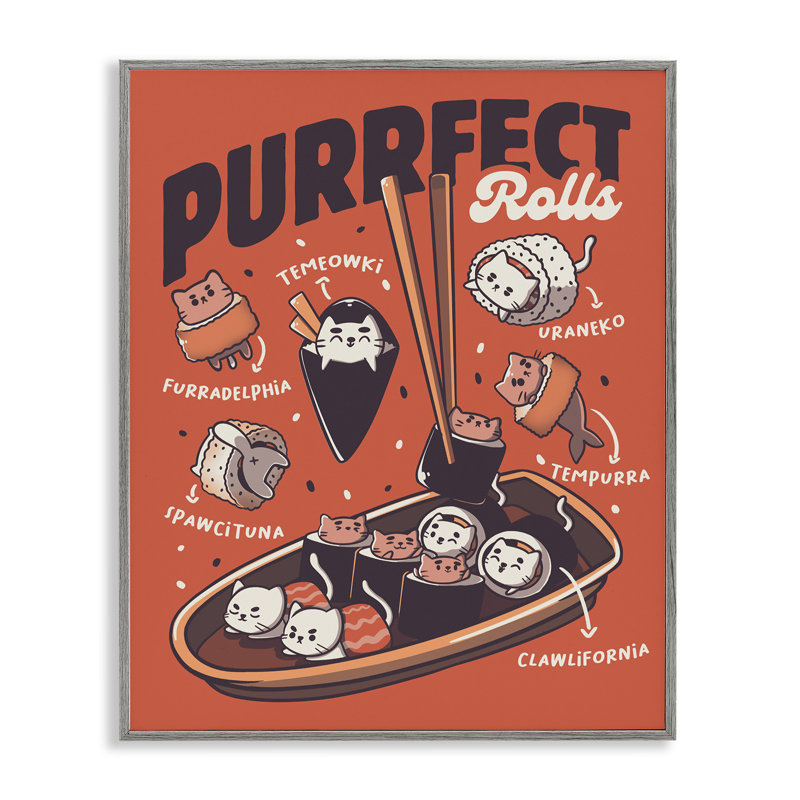 «Purrfect Rolls», reproduction de giclée par Tobe Fonseca, H 14 po x l 11 po, Giclée de ferme grise encadrée