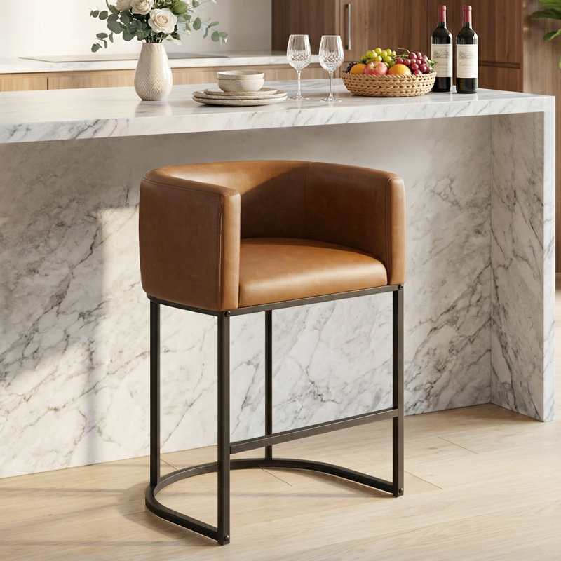 Tabouret de bar rembourré en similicuir, Brun jaunâtre